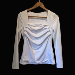 Pure White Long Sleeve Knit Med Top Keep Beauty Sexy Ruched Bust NWOT